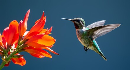 Fototapeta premium Hummingbird and Canna Lily: A Vibrant Encounter