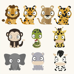 Cute safari animals vector clipart