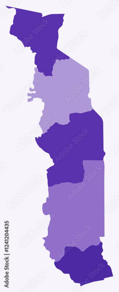 Poster map of togo with regions. just a simple country border map with region division. deep purple color p