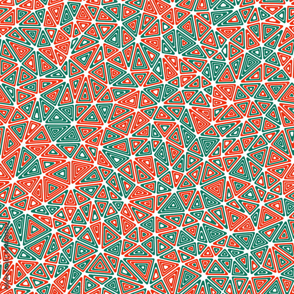 Poster geometric pattern. compact triangles size. multiple repeated inner triangles. multicolored style. re