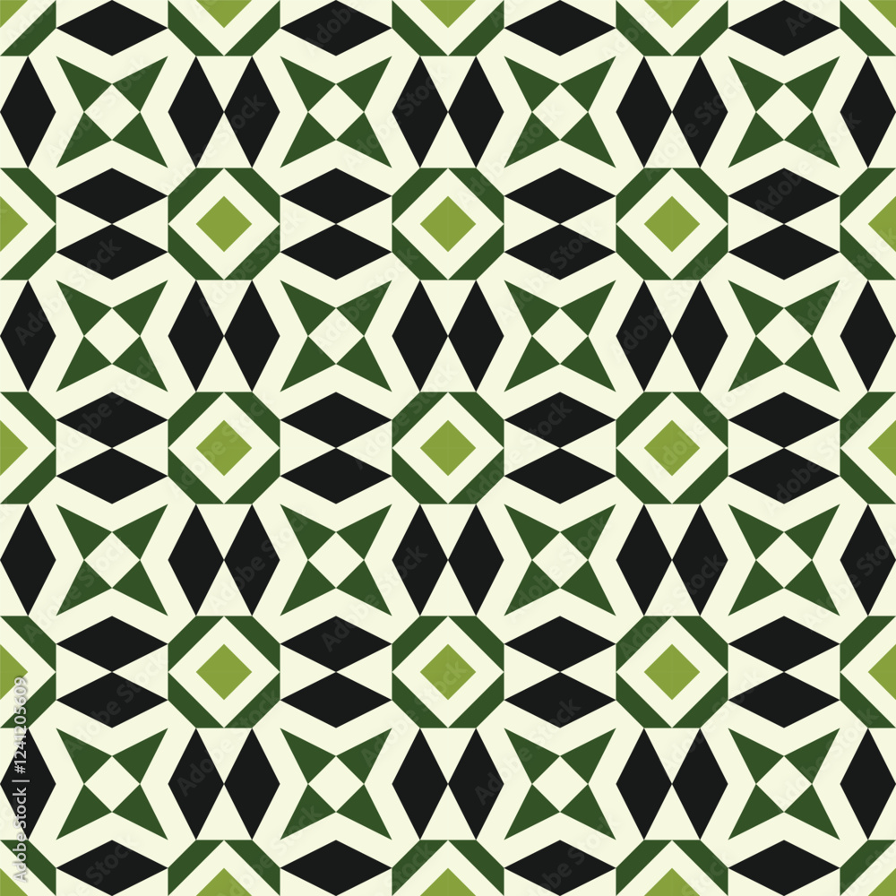 Poster seamless geometric pattern featuring a repeating design of interlocking shapes in a vibrant color pa