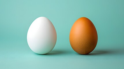 White and Brown Eggs on Mint Background for Culinary or Decoration Use