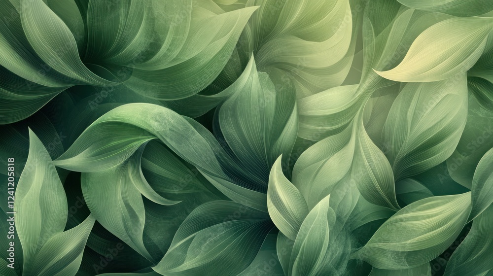Poster abstract foliage pattern featuring swirling elegant green leaves, creating a calming and organic vis