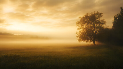 Obraz premium A soft apricot hue illuminating a peaceful landscape, symbolizing warmth and tranquility.