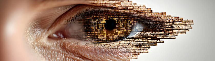 Digital Eye, Data Streams Reflecting in Iris, Unveiling a Future of Technology and Humanity's Intertwined Destiny.
