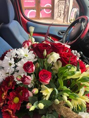 bouquets and compositions in boxes of fresh flowers