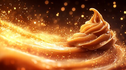 Indulgent Caramel Bliss - A Captivating Vector Design Template Perfect for Dessert and Beverage Promotions, Emphasizing the Warmth of Caramel through Enchanting Bokeh Photography Techniques