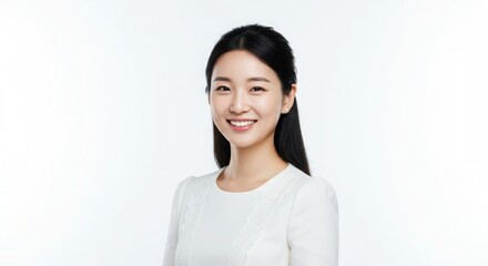 Portrait of Smiling Asian Businesswoman on White Background