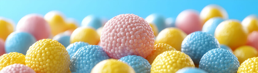Pastel Candy Spheres, A Delightful Cluster of Sweet Treats, Vibrantly Colored and Textured, Appealing to the Eye