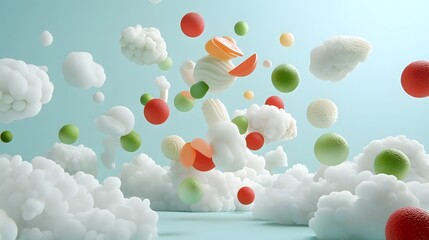 Illustrated concept showcasing a digital food marketplace platform with floating 3D icons representing popular cuisines and seamless order processing capabilities