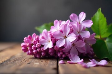 Lilac flowers isolated on a wooden table with a subtle background, lilac flower, flowers, petals