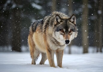 Obraz premium Majestic Gray Wolf in Snowy Winter Forest