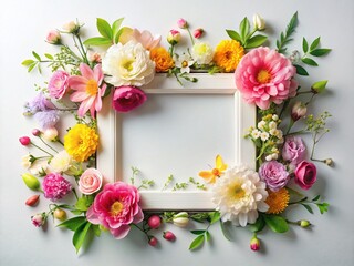 Spring Floral Frame Mockup: Light Background, Copy Space, Interior Design Inspiration