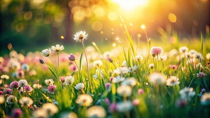 Spring Meadow: Miniature Grass Blossoms Dancing in the Breeze