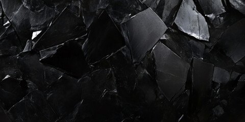 Dark obsidian stone background with glossy black glass-like surface, sharp and dramatic.