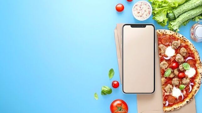 Isometric 3D showcasing a mobile food delivery app interface with features like order tracking restaurant selection and real time delivery updates for seamless user experience