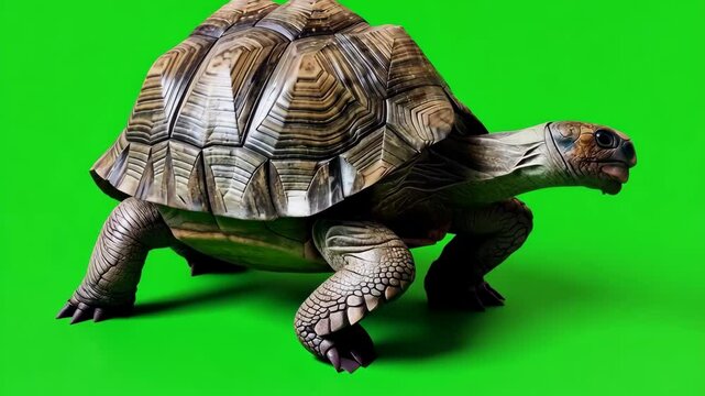 Realistic tortoise on chroma key green background with subtle head and limb motion
