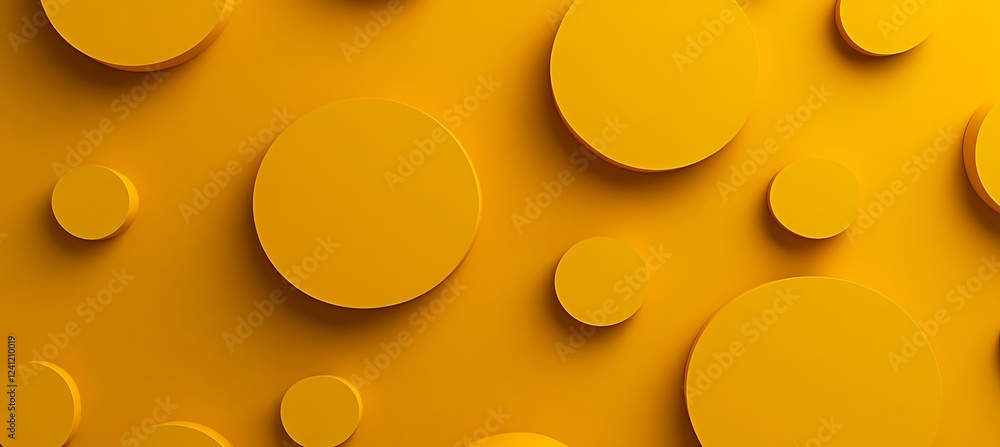 Poster a dynamic yellow backdrop filled with assorted circles, presenting a fresh and eye-catching abstract