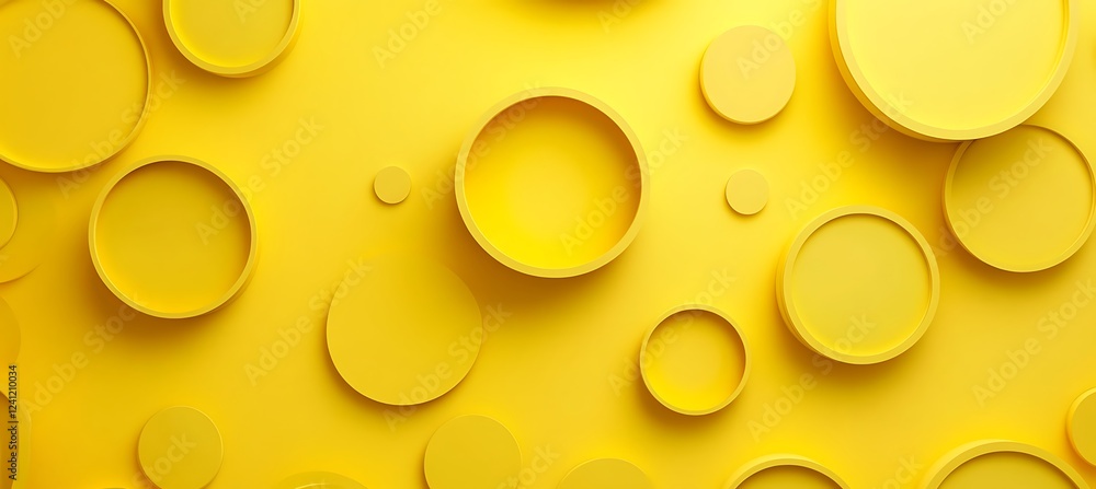 Poster a dynamic yellow backdrop filled with assorted circles, presenting a fresh and eye-catching abstract