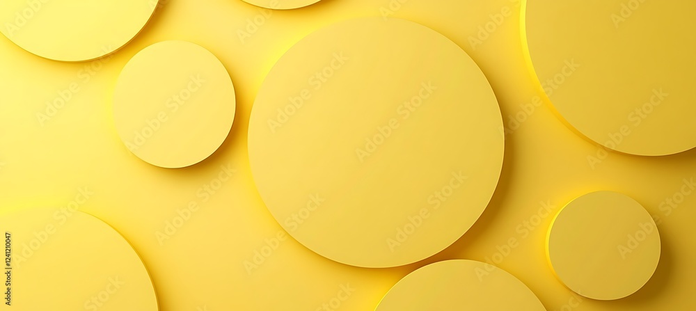 Poster a dynamic yellow backdrop filled with assorted circles, presenting a fresh and eye-catching abstract