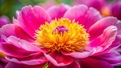 Stunning Bokeh Close-up of Pink Tree Peony Petals and Yellow Center - Paeonia Suffruticosa