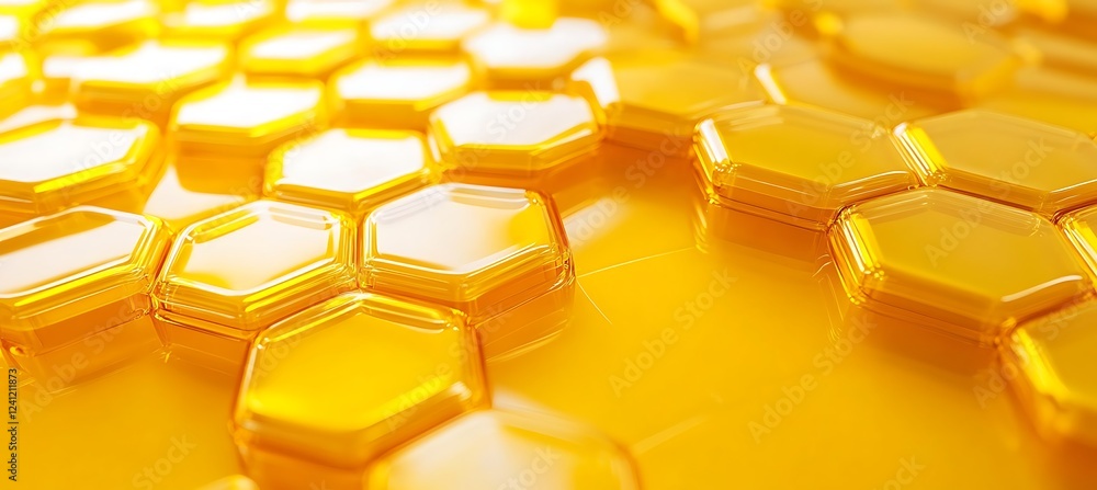 Poster a sleek yellow background enhanced by abstract hexagonal patterns, creating a clean and polished art