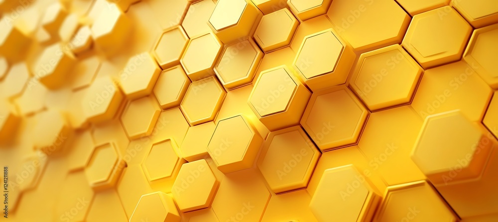 Poster a radiant yellow backdrop designed with abstract hexagonal shapes, forming a stylish and engaging ba