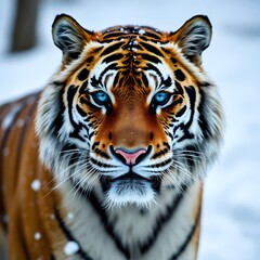 Obraz premium A powerful, ultra HD close up portrait of a majestic Siberian tiger in the snow