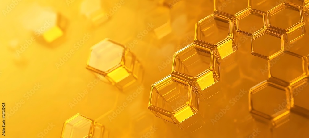 Poster a radiant yellow backdrop designed with abstract hexagonal shapes, forming a stylish and engaging ba