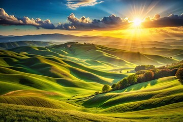 Serene Rolling Hills Landscape with Ample Copy Space: Perfect for Travel, Nature, and Rural Themes