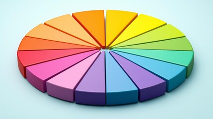 Obraz premium Colorful pie chart on a light blue background , isolated on white background, , copy space for text,