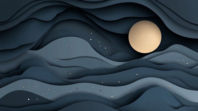 Abstract paper art of night sky with moon and stars.