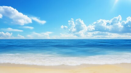 Obraz premium Tranquil ocean view with sandy beach and blue sky