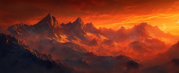 Obraz premium Fiery Sunset over Majestic Mountains