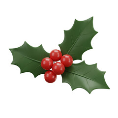 Festive Christmas holly with red berries and green leaves.  Winter holiday decoration.