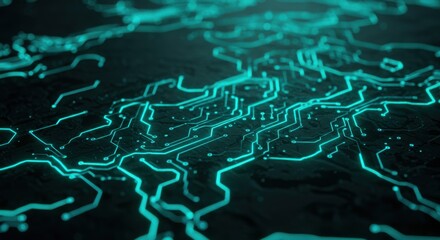 Turquoise Glowing Circuit Board for Digital Concepts