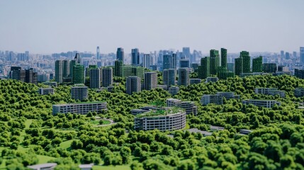 Urban Skyline with Green Spaces and Modern Architecture in Harmony
