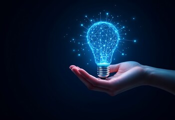 Glowing Network Lightbulb in Hand Innovative Idea Concept