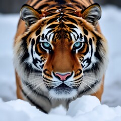 Fototapeta premium A powerful, ultra HD close up portrait of a majestic Siberian tiger in the snow