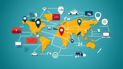 of a global digital e commerce platform featuring interconnected online storefronts international payment options and worldwide shipping routes for seamless cross border transactions and logistics