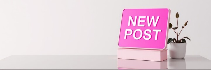 A clean and minimal aesthetic image featuring a pink frame with the text "New Post" on a pink background. Perfect for social media, branding, or website backgrounds.