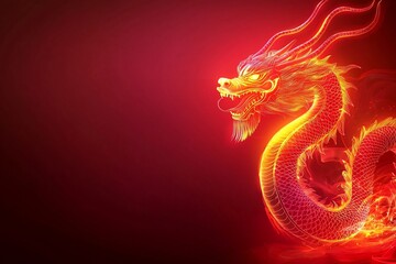 Obraz premium Futuristic Glowing Digital Dragon in Vibrant Neon Red and Gold