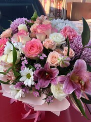 bouquets and compositions in boxes of fresh flowers