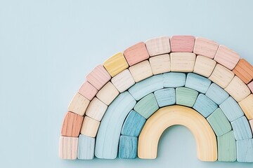 Wooden rainbow, colorful toy blocks