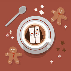 hot chocolate with cute marshmallows vector 