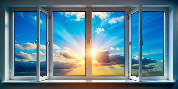 Silhouette of Open PCV Windows Against a Bright Sunny Sky