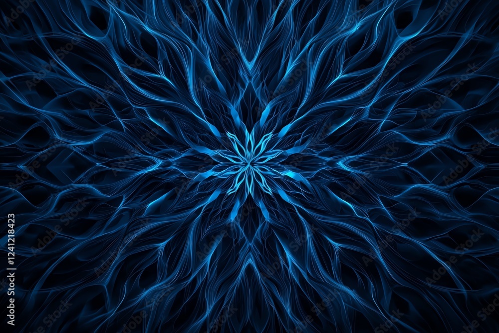 Poster abstract blue flame pattern with wave-like design.