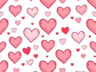 Hearts red and white pattern. Cute vector seamless background. heart shapes symbol of love and Valentines Day February 14 celebration. Romantic pattern design