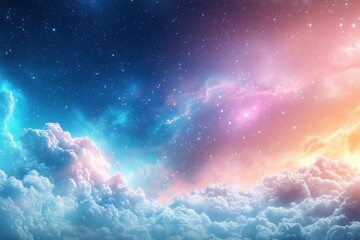 Obraz premium Dreamy Pink and Blue Cotton Candy Clouds in a Starry Night Sky