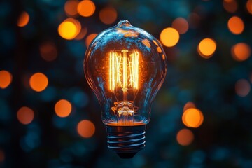 isolated light bulb with glowing filament, innovation and creativity
